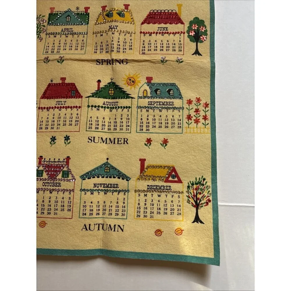 Vintage 1968 Sequin Calendar Four Seasons Excellent Condition